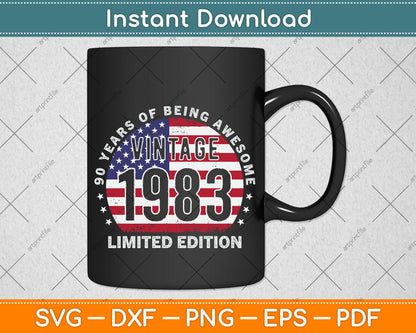 90th Birthday Gifts Vintage 1933 90 Years Old USA Flag Svg Png Dxf Digital Cutting File
