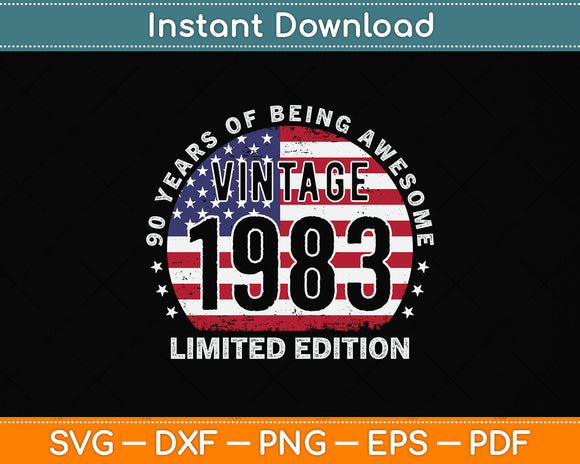 90th Birthday Gifts Vintage 1933 90 Years Old USA Flag Svg Png Dxf Digital Cutting File