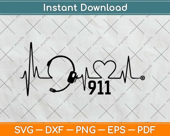 911 Dispatcher Heartbeat Headset Svg Design Cricut Printable Cutting Files