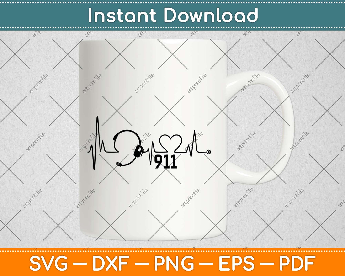 911 Dispatcher Heartbeat Headset Svg Design Cricut Printable Cutting Files