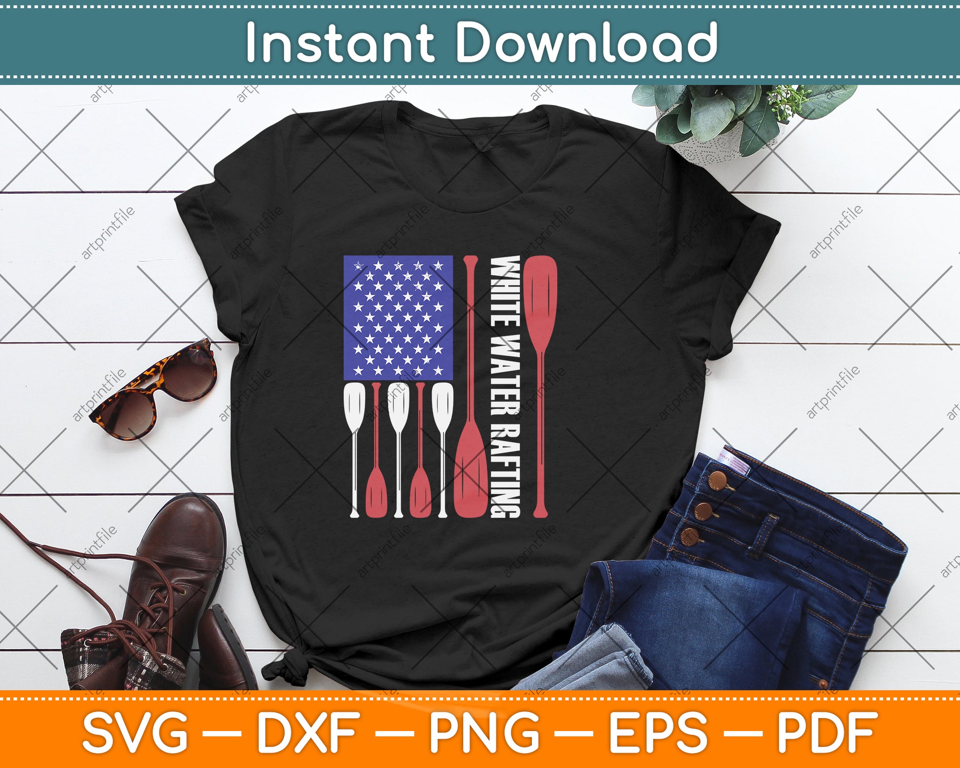 American Flag America Whitewater Rafting Svg Png Dxf Digital Cutting File