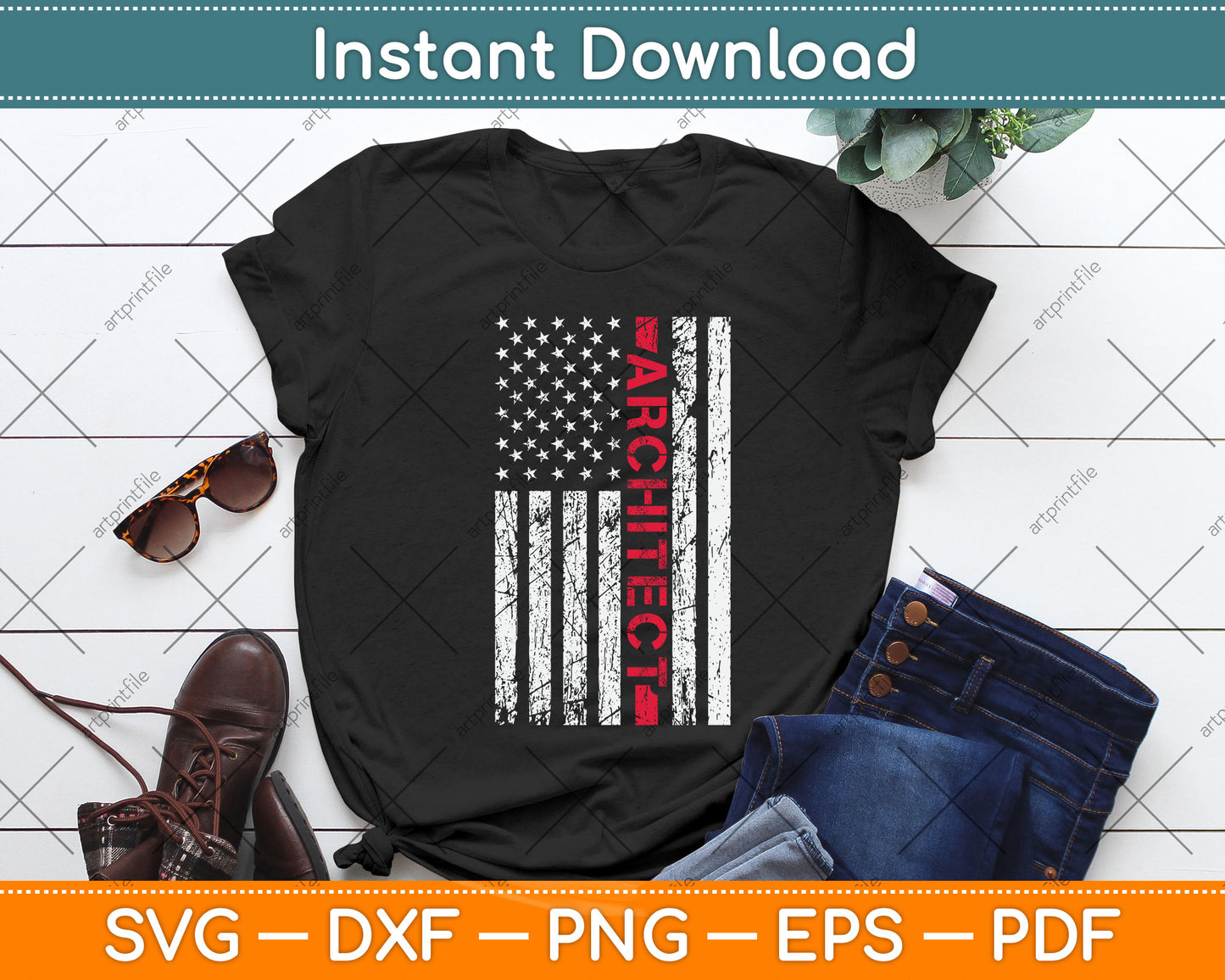 American Flag Architect Vintage Svg Png Dxf Digital Cutting File