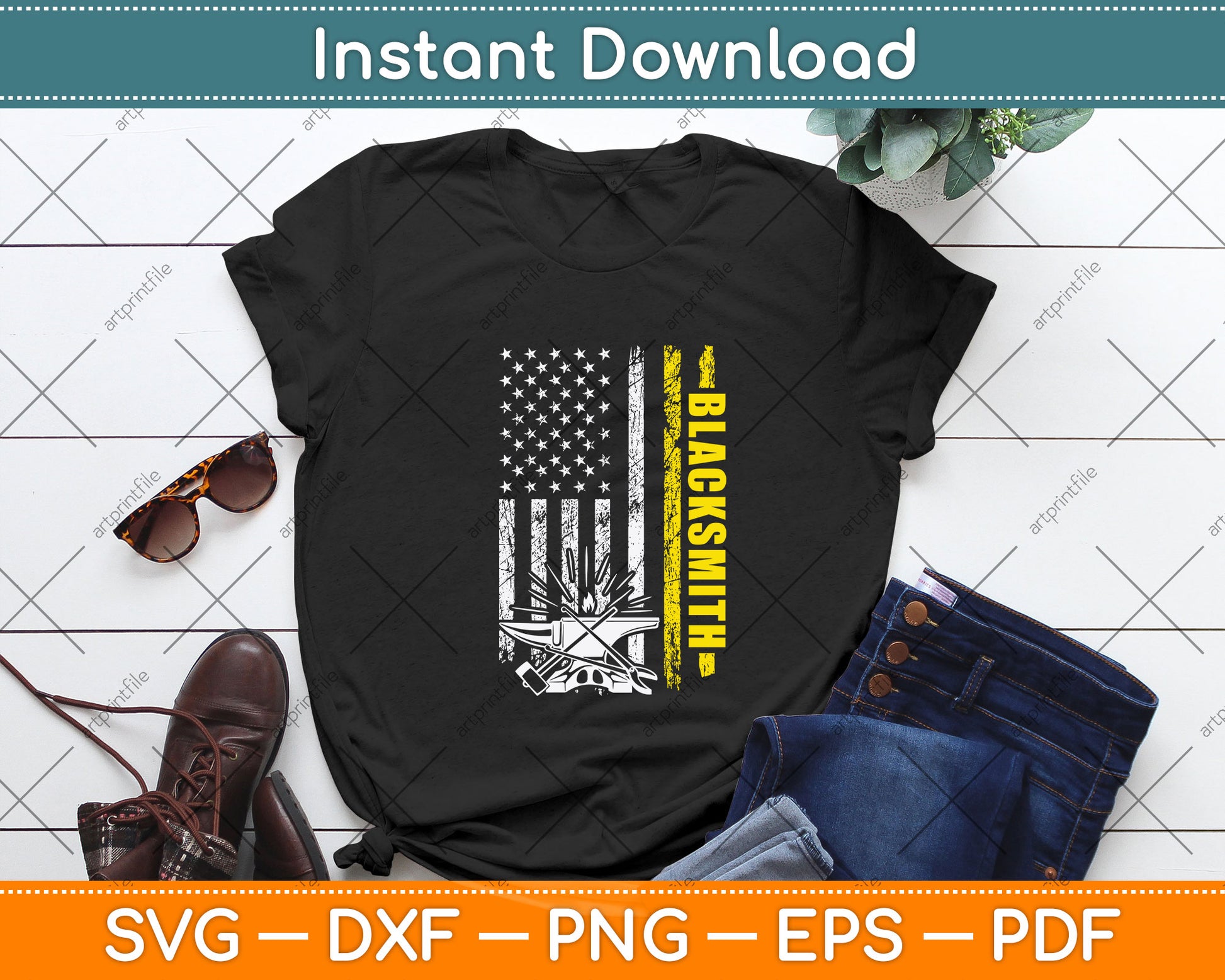 American Flag Blacksmith Svg Png Dxf Digital Cutting File