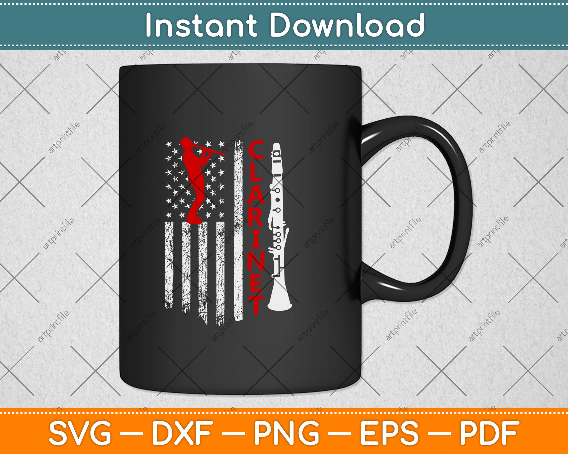 American Flag Clarinet Svg Png Dxf Digital Cutting File