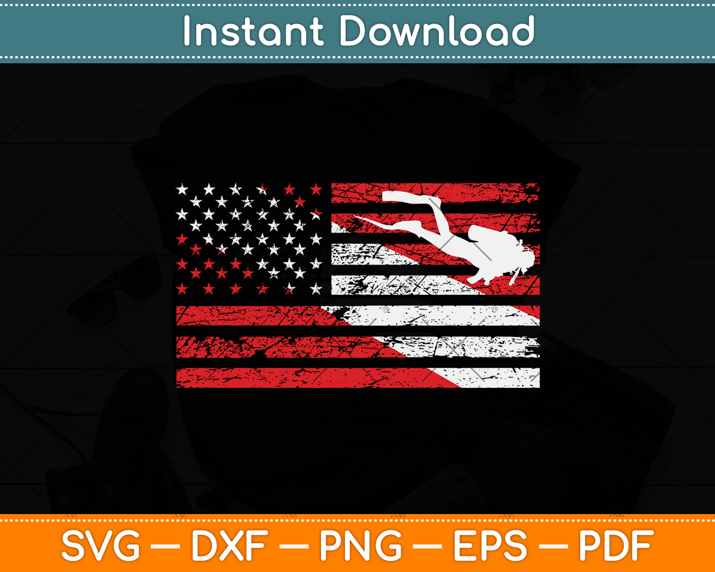 American Flag Funny Scuba Diving Svg Png Dxf Digital Cutting File
