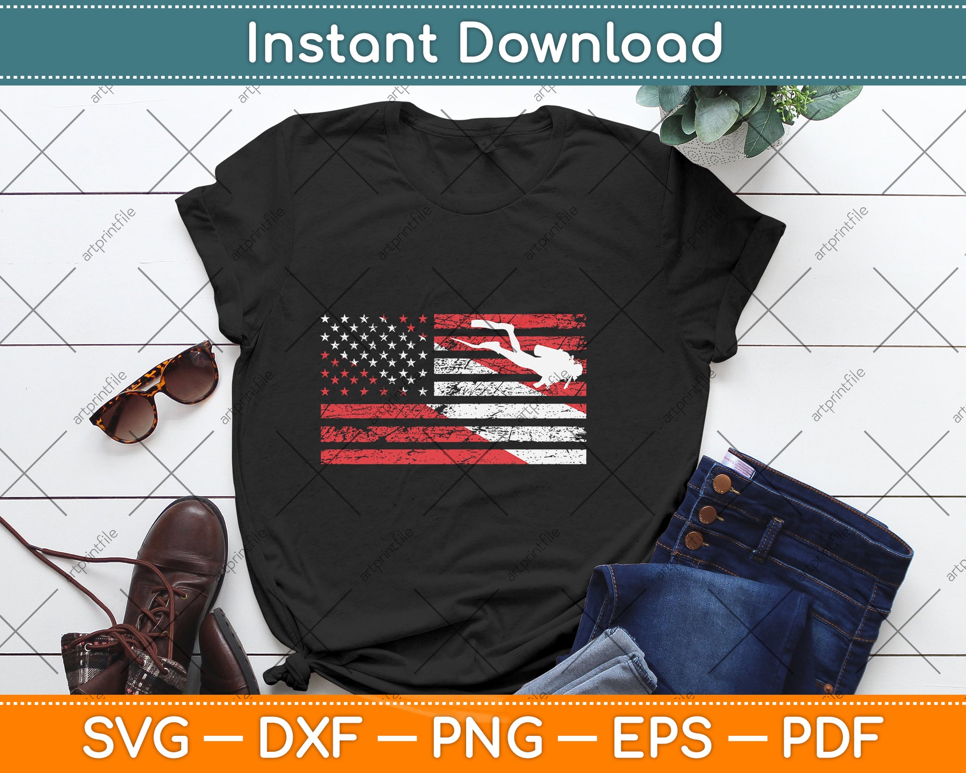 American Flag Funny Scuba Diving Svg Png Dxf Digital Cutting File