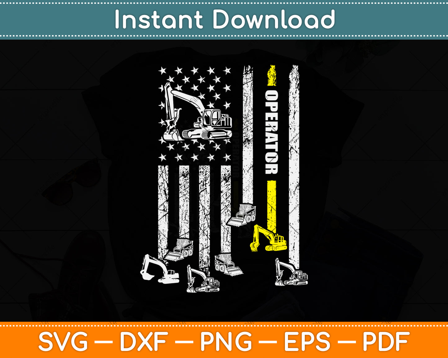 American Flag Heavy Equipment Operator Svg Png Dxf Digital Cutting File