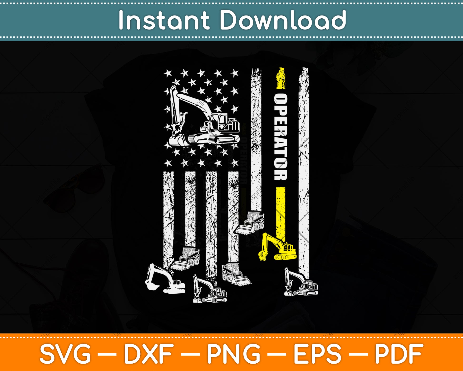 American Flag Heavy Equipment Operator Svg Png Dxf Digital Cutting File