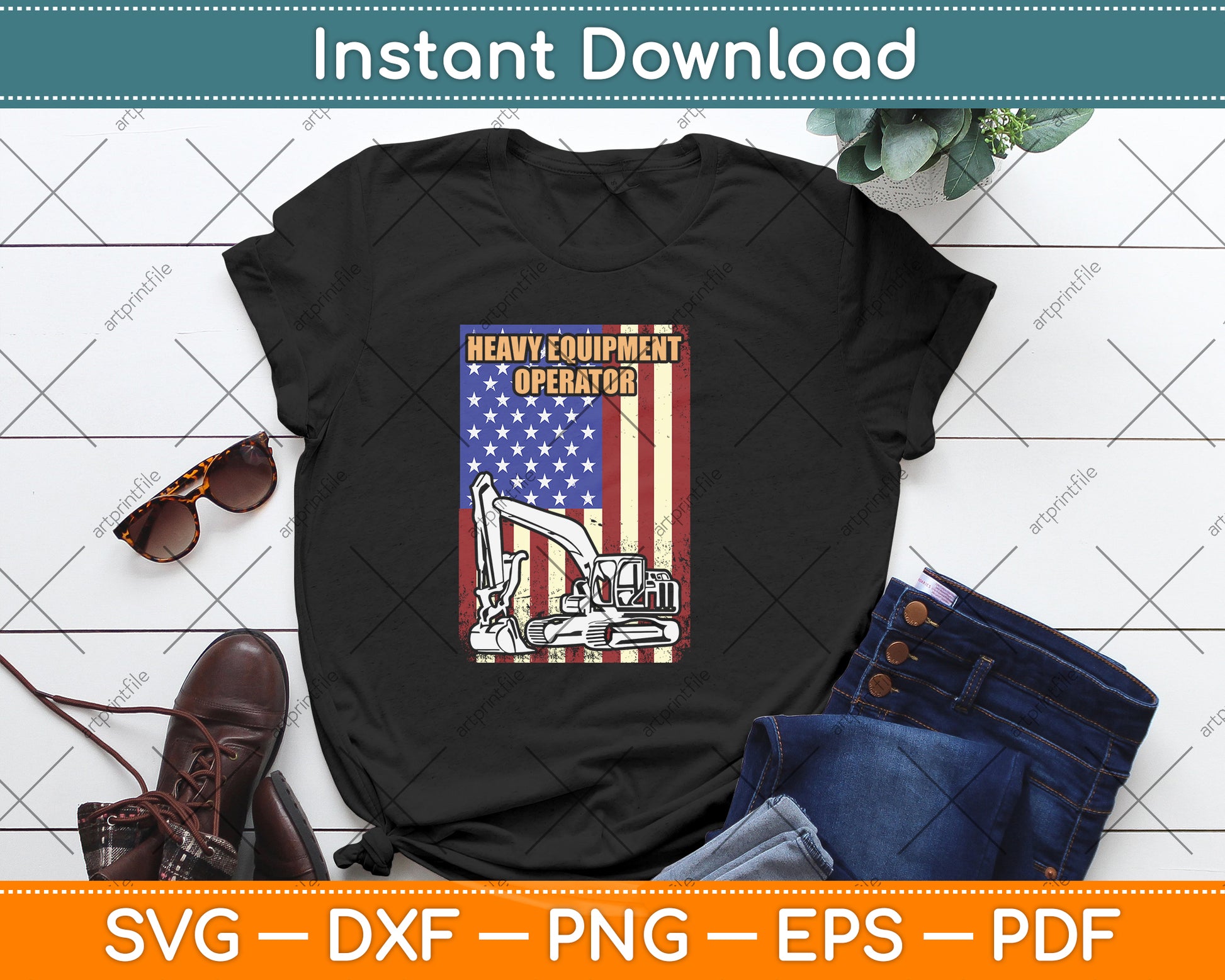 American Flag Heavy Equipment Operator Svg Png Dxf Digital Cutting File