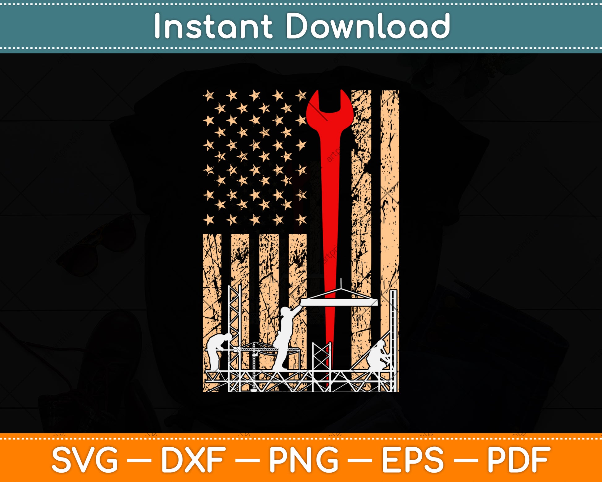 American Flag Ironworker Svg Png Dxf Digital Cutting File