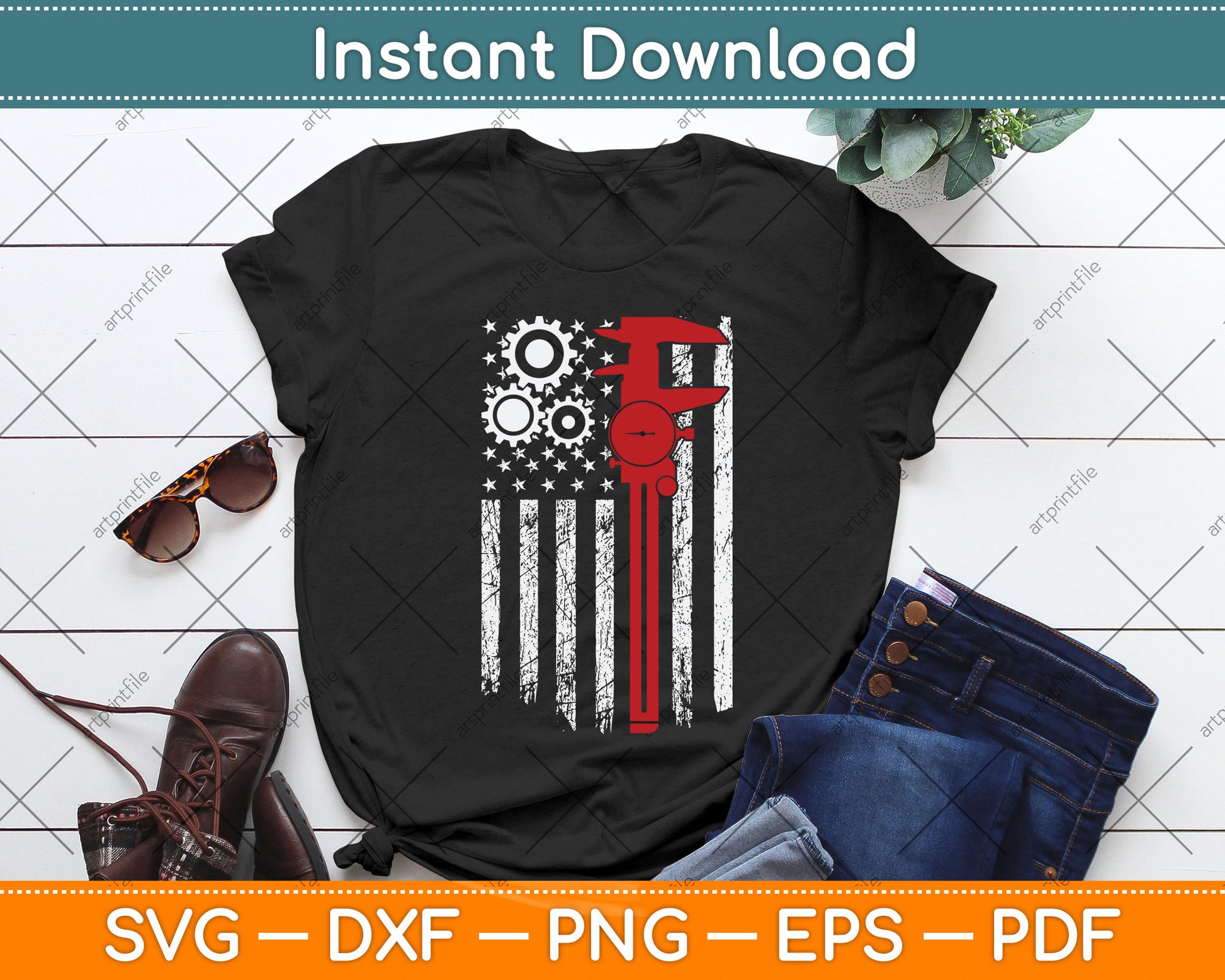 American Flag Machinist Tools CNC Machine Operator Svg Png Dxf Digital Cutting File