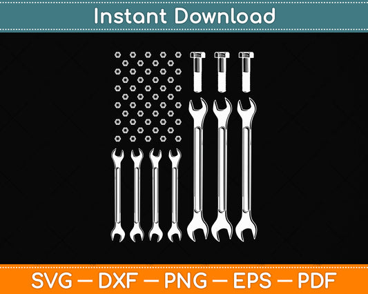 American Flag Mechanic Patriotic Wrench Repairman Svg Png Dxf Digital Cutting File