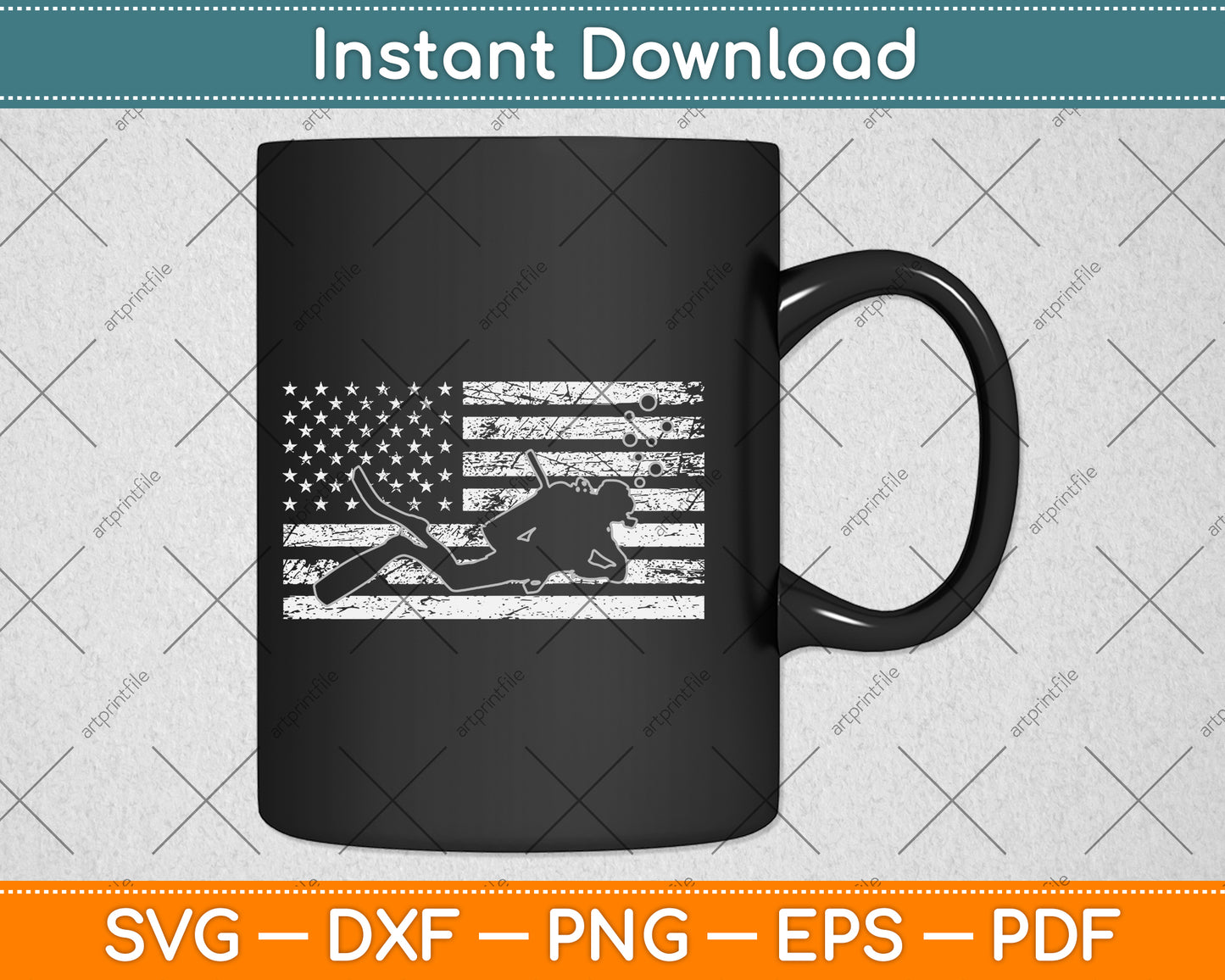 American Flag Scuba Diver Svg Png Dxf Digital Cutting File