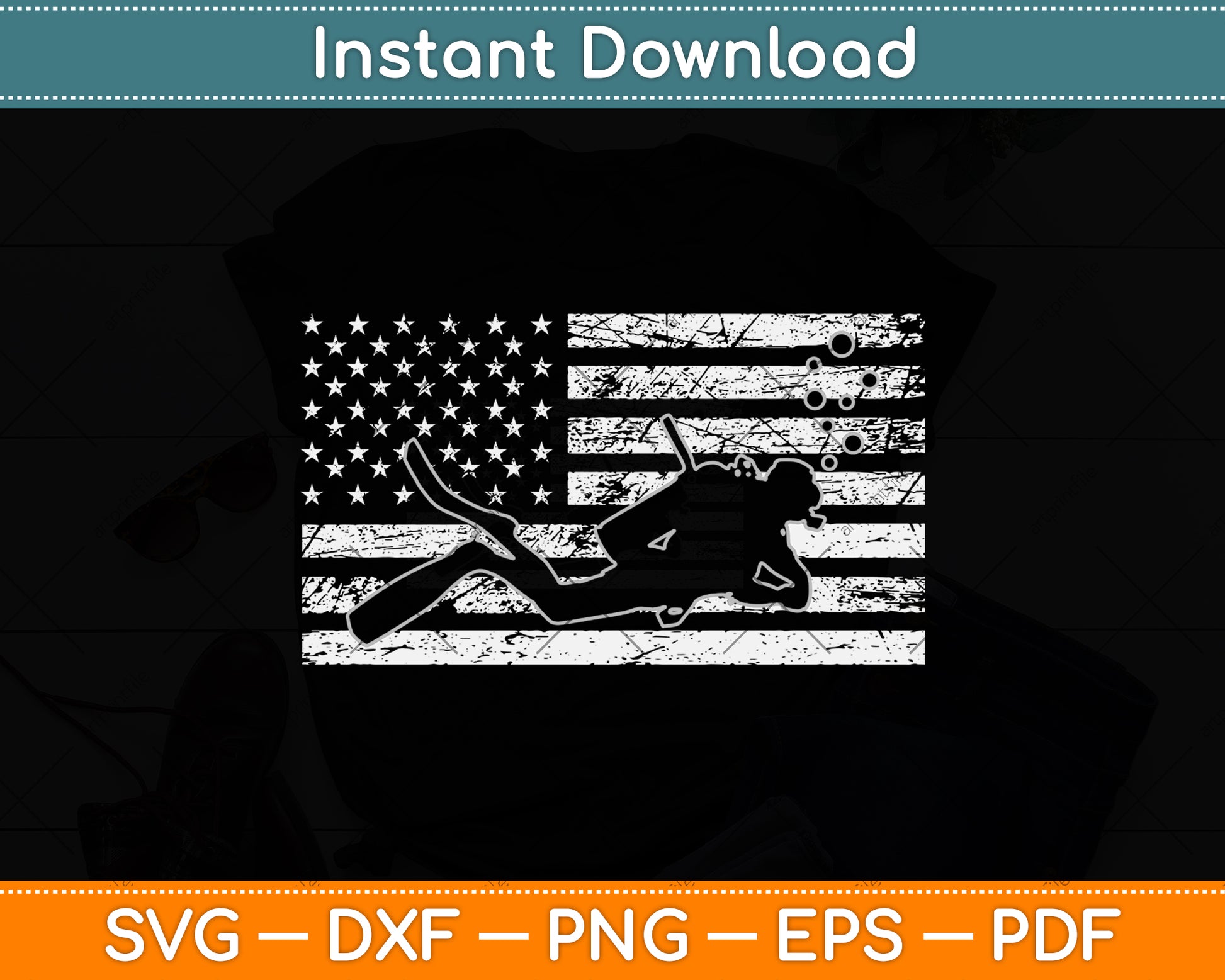 American Flag Scuba Diver Svg Png Dxf Digital Cutting File