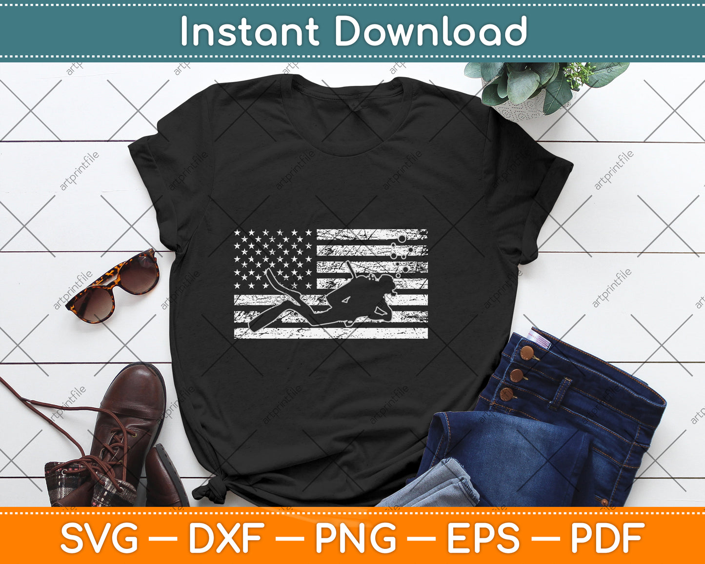 American Flag Scuba Diver Svg Png Dxf Digital Cutting File