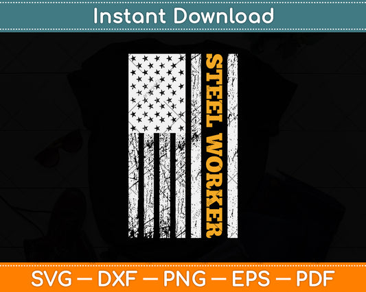 American Flag Steel Worker Svg Png Dxf Digital Cutting File
