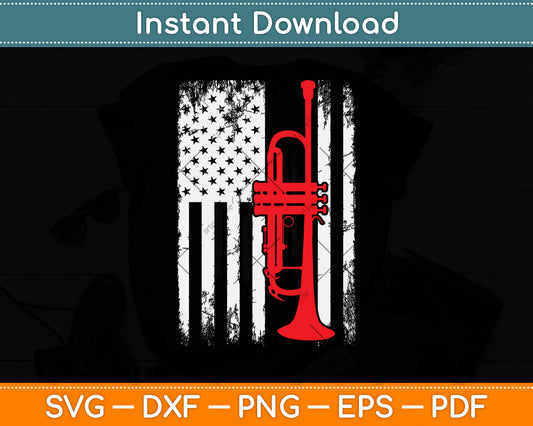 American Flag Thin Red Line Trumpet Player Svg Png Dxf Digital Cutting File