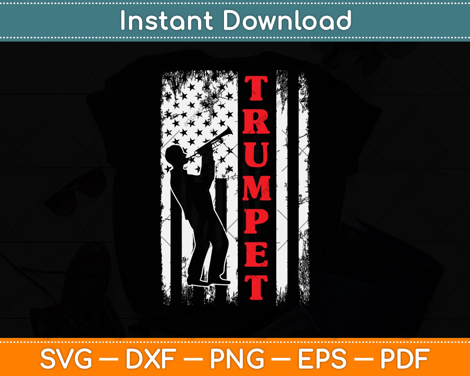 American Flag Trumpet Svg Png Dxf Digital Cutting File