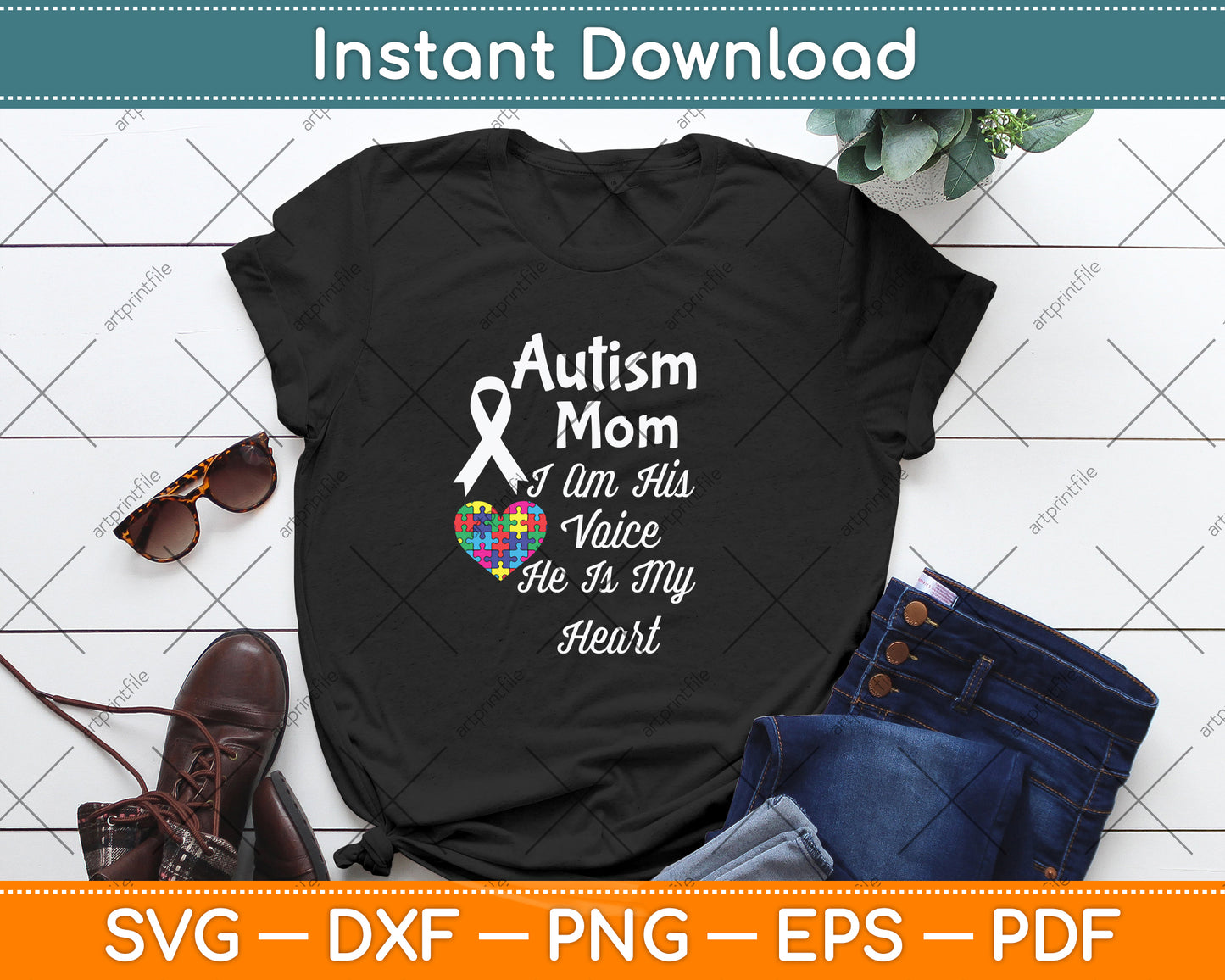 Autism Mom I Am His Voice He Is My Heart Svg Png Dxf Digital Cutting File