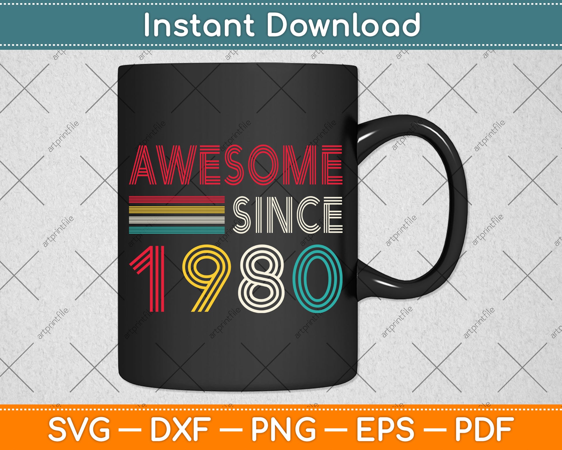 Awesome Since 1980 42nd Birthday Vintage 42 Years Old Svg Png Dxf Digital Cutting File