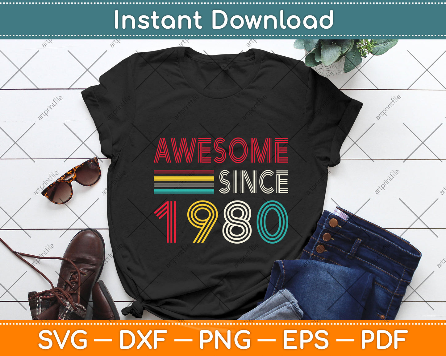 Awesome Since 1980 42nd Birthday Vintage 42 Years Old Svg Png Dxf Digital Cutting File