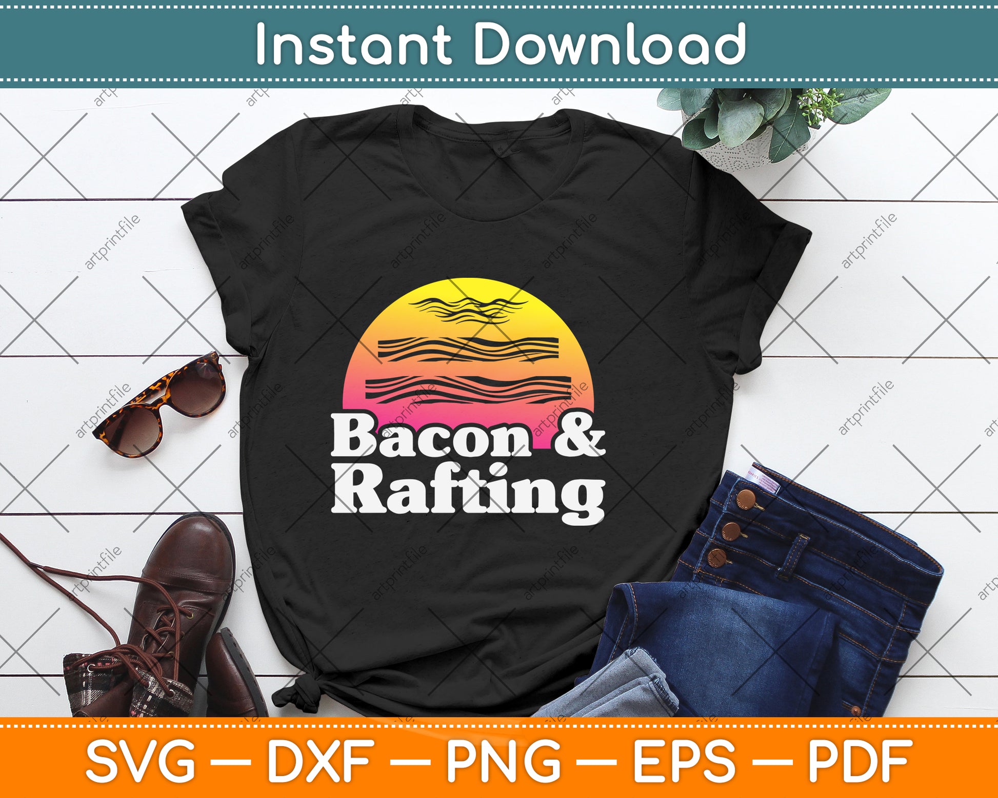 Bacon and Rafting Svg Png Dxf Digital Cutting File