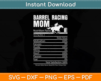 Barrel Racing Funny Nutrition Facts For Mom Svg Png Dxf Digital Cutting File