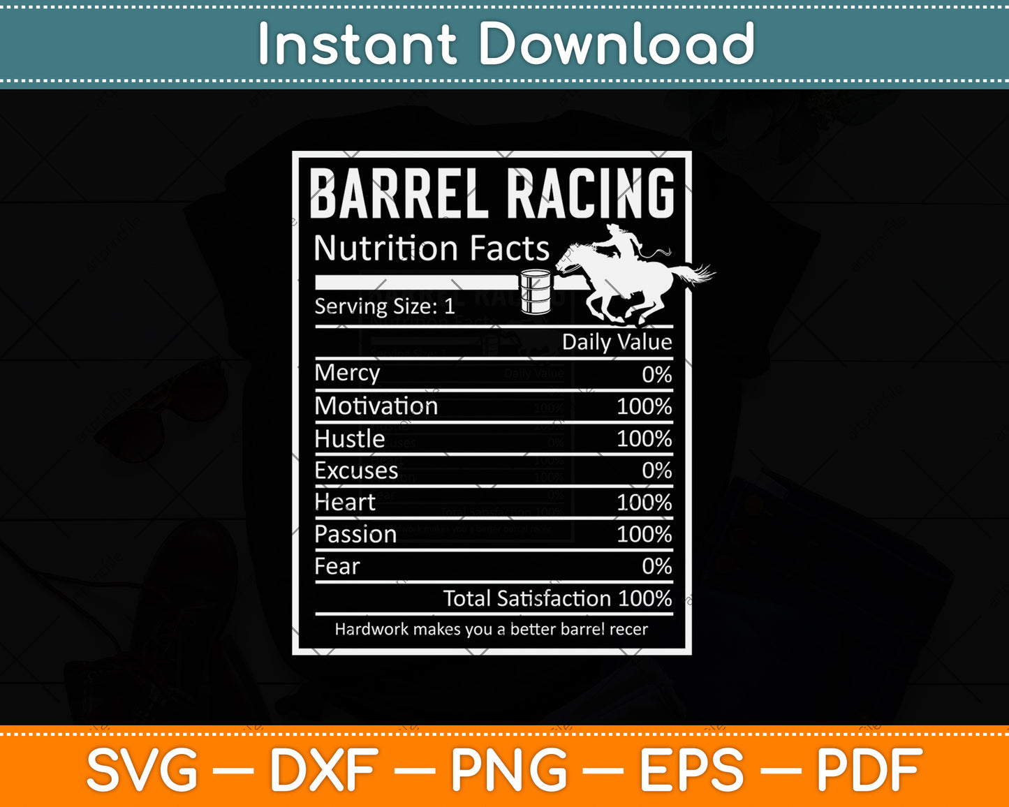 Barrel Racing Funny Nutritional Facts Svg Png Dxf Digital Cutting File