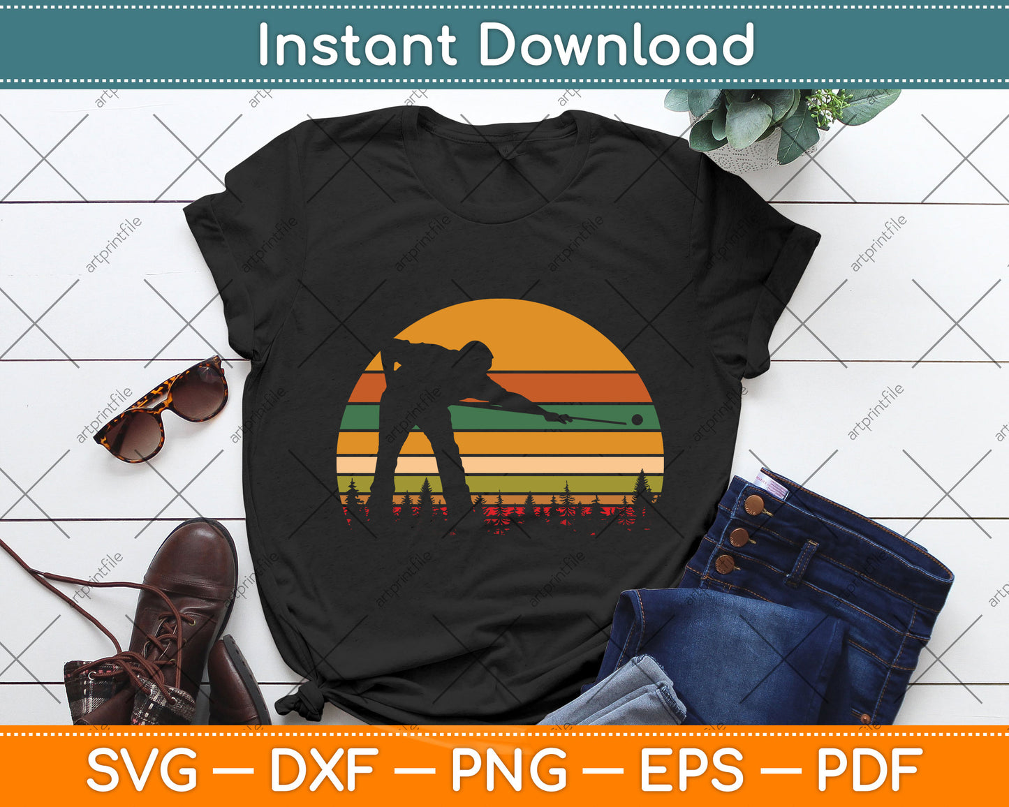 Billiards Player Retro Vintage Sports Pool Snooker Svg Png Dxf Digital Cutting File