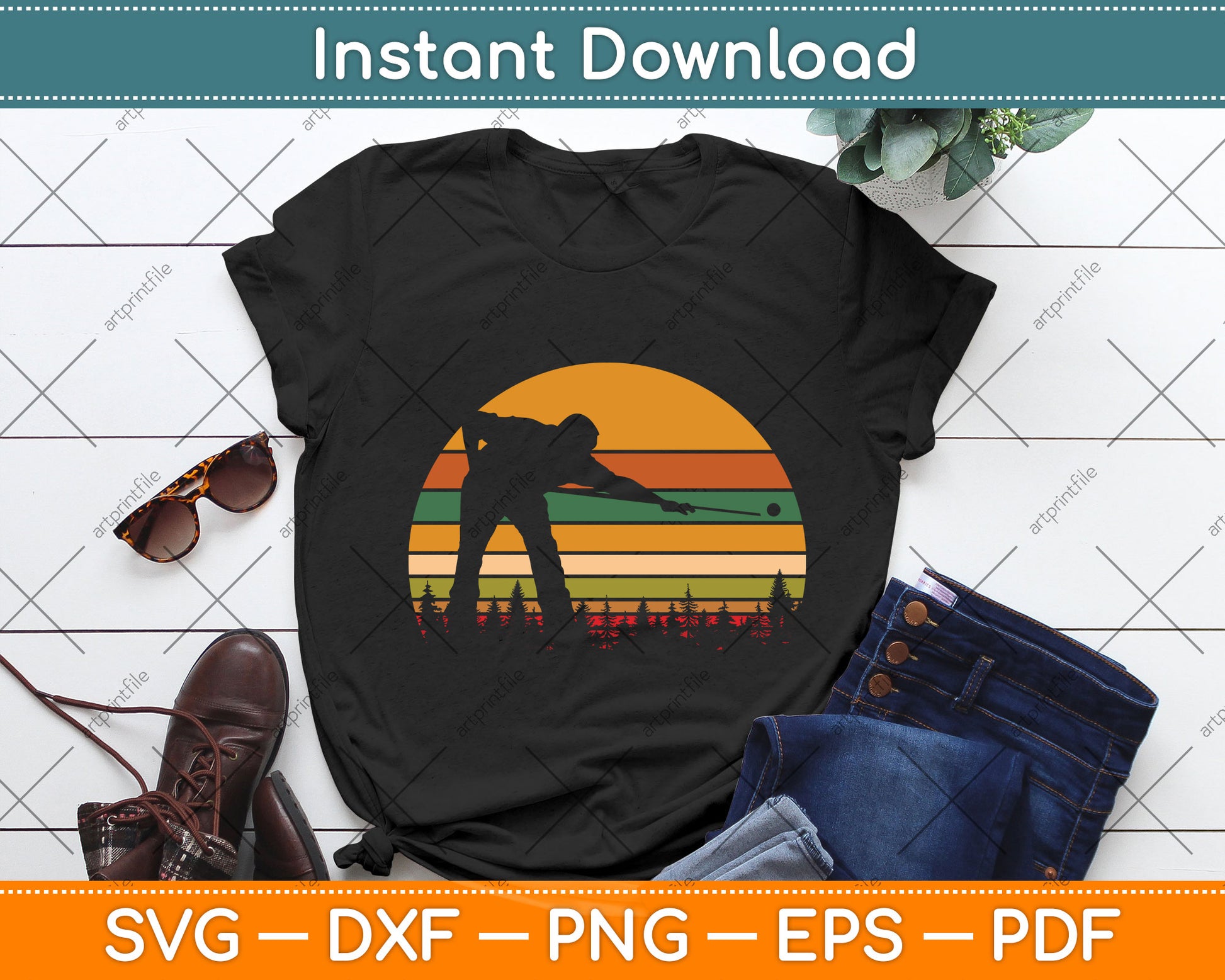 Billiards Player Retro Vintage Sports Pool Snooker Svg Png Dxf Digital Cutting File