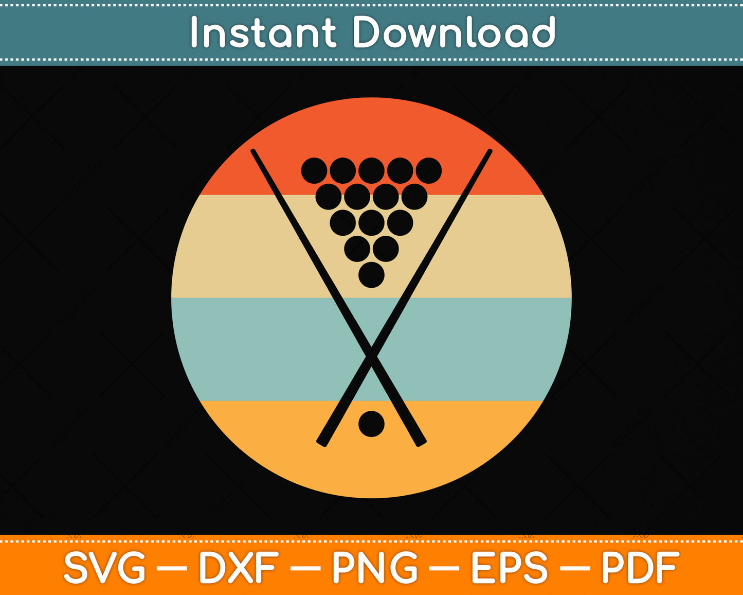 Vintage Retro Pool Billiards Svg Png Dxf Digital Cutting File