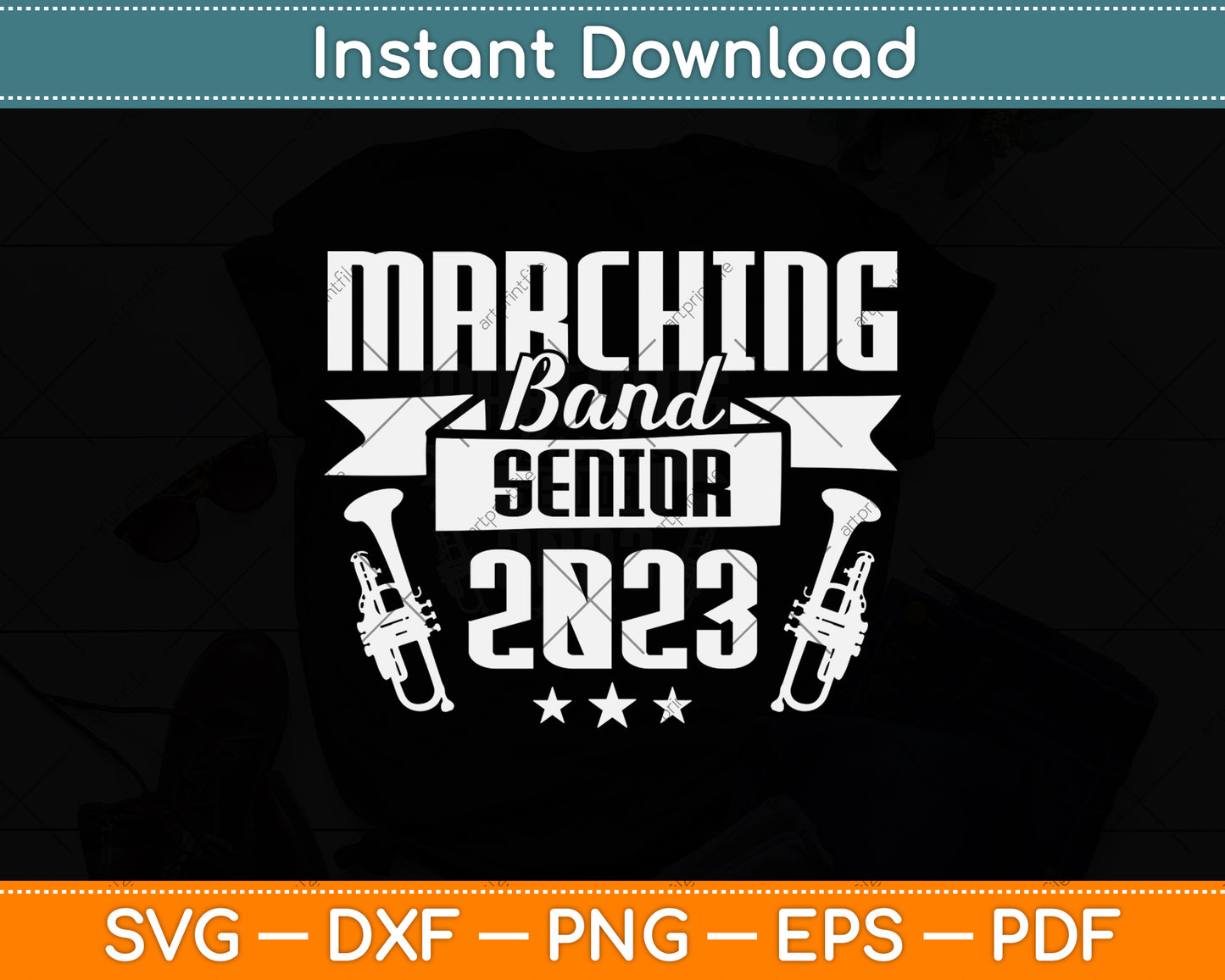 Marching Band Senior 2023 Trumpet Graduate Svg Png Dxf Digital Cutting File