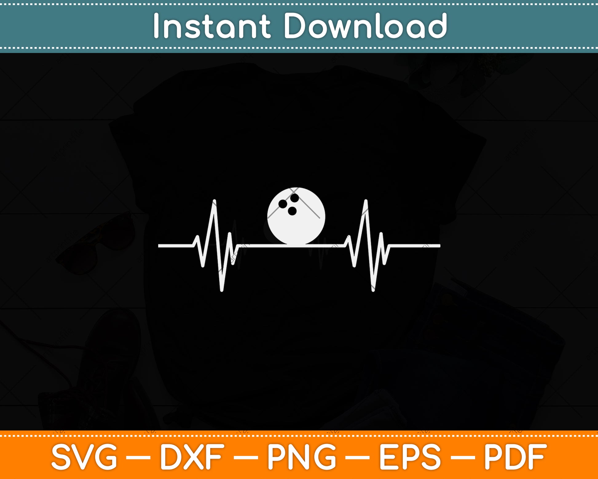 Bowling Heartbeat Funny Svg Png Dxf Digital Cutting File
