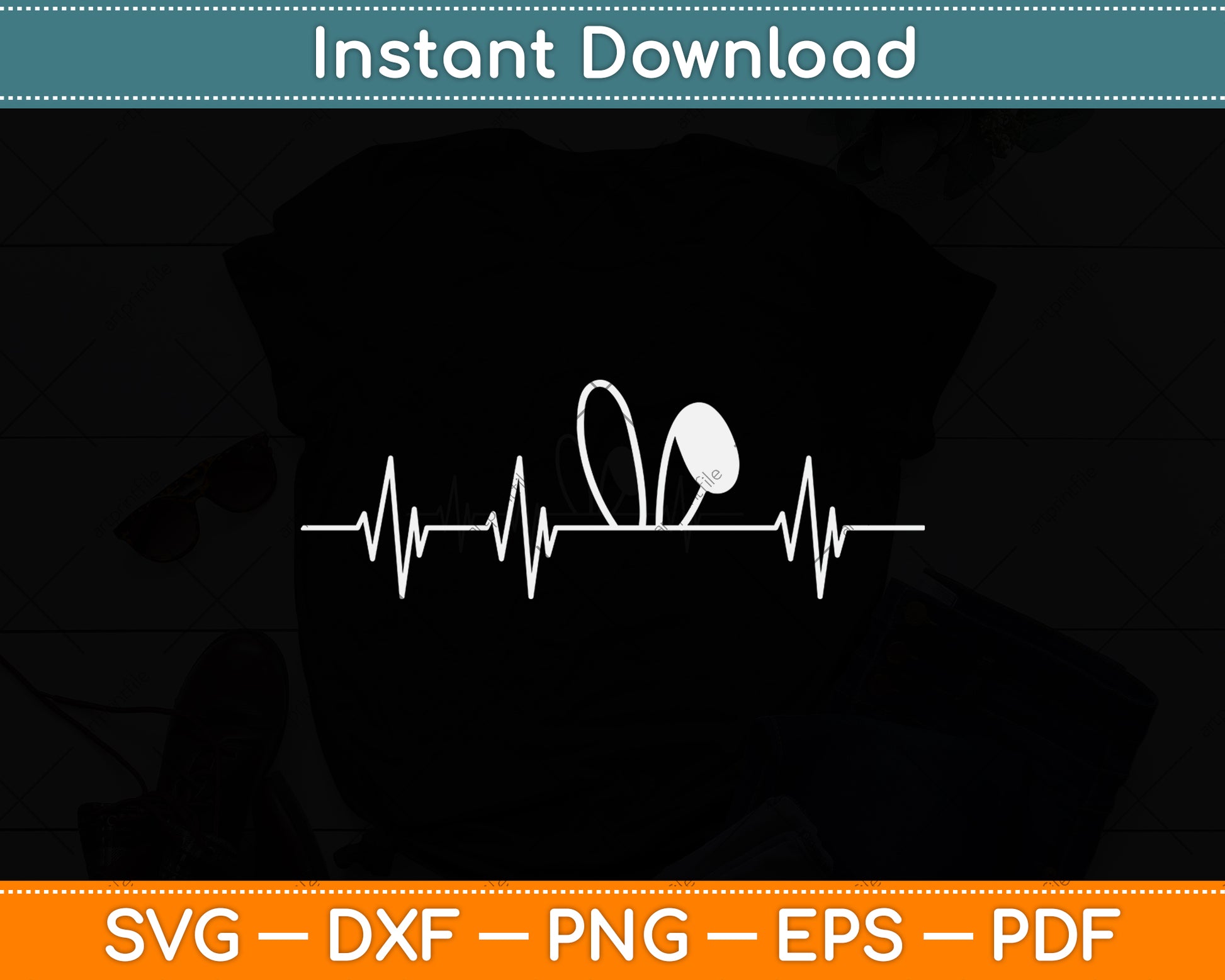 Bunny Heartbeat Easter Sunday Svg Png Dxf Digital Cutting File