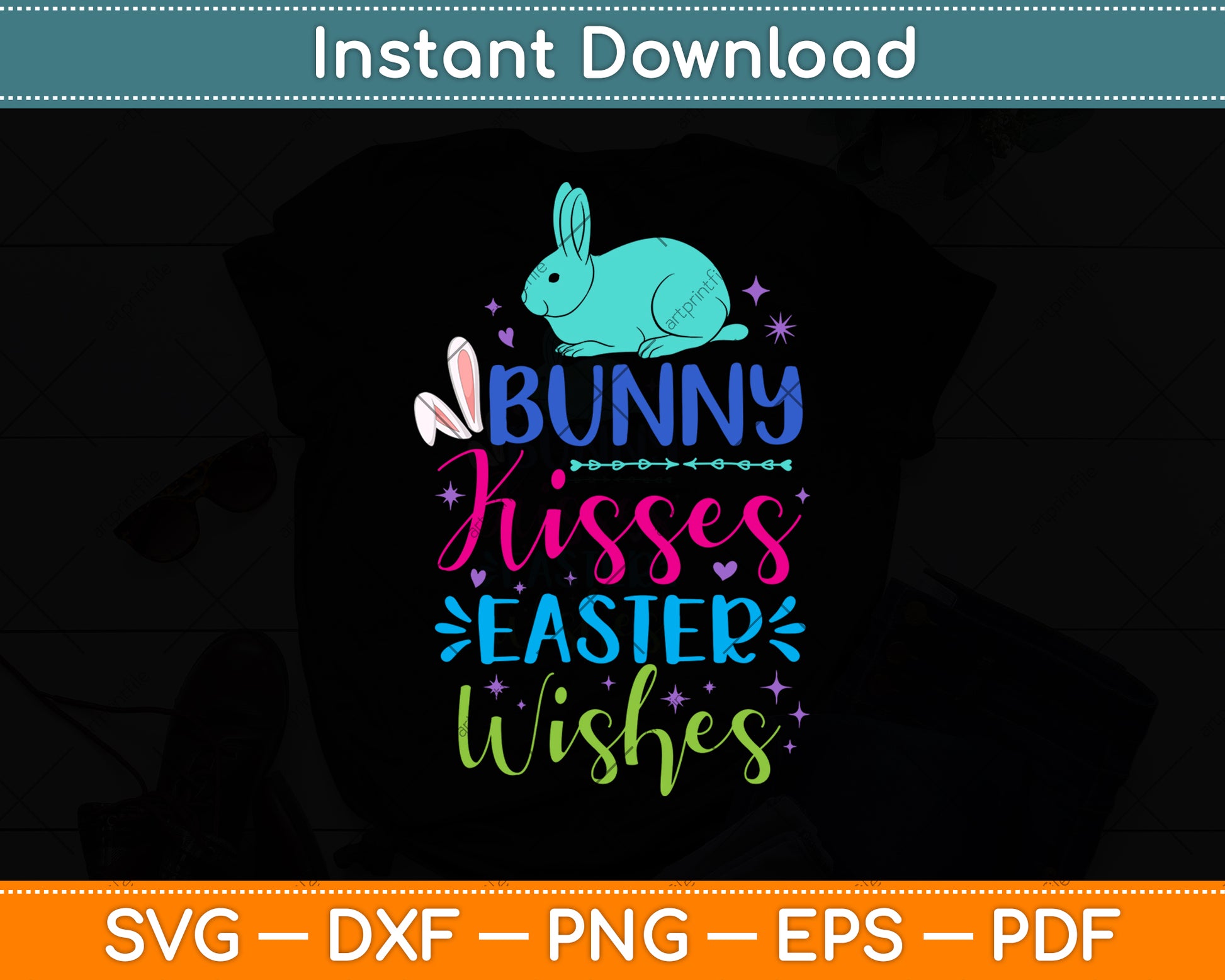 Bunny Kisses Easter Wishes Easter Sunday Svg Png Dxf Digital Cutting File