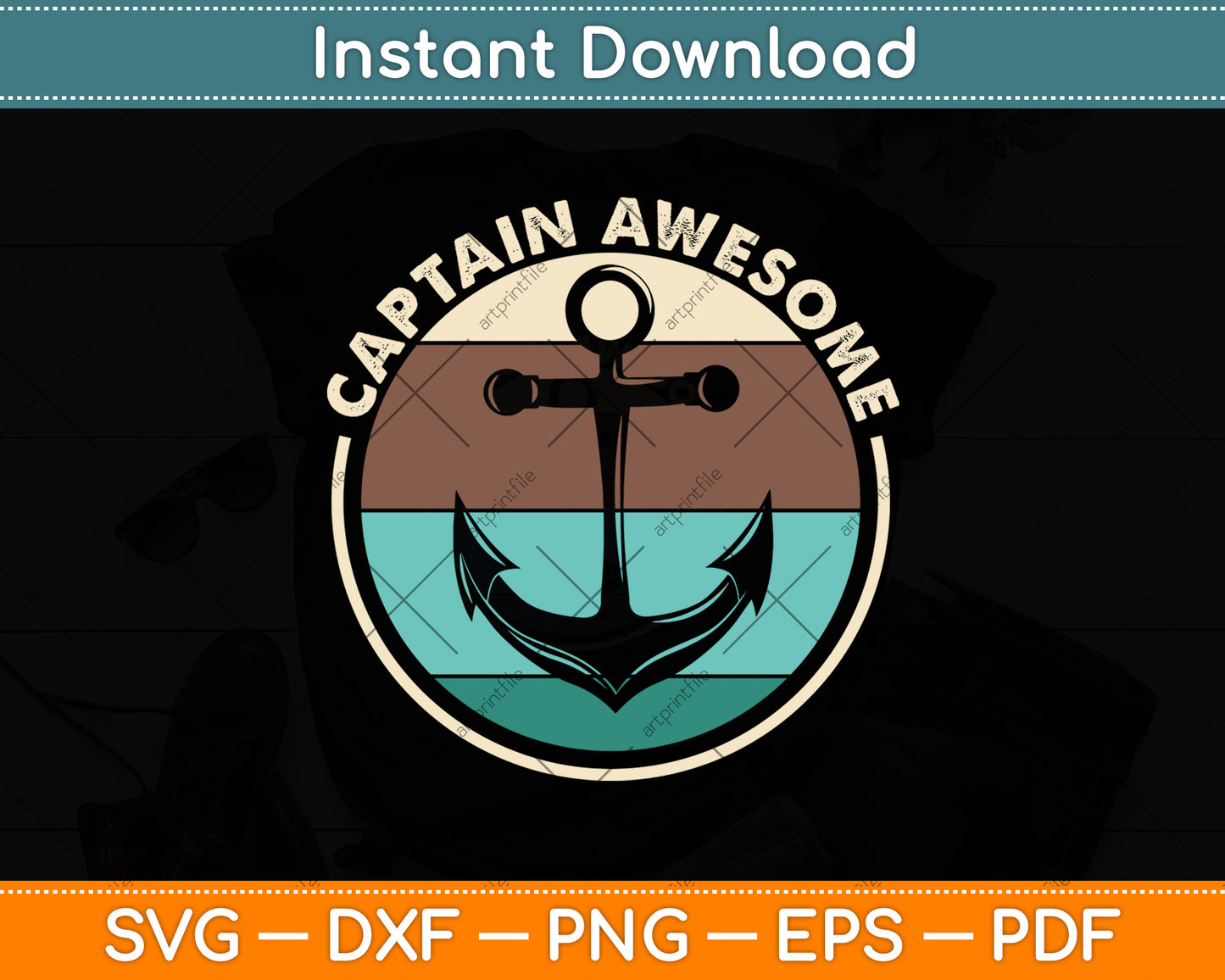 Captain Awesome Boating Svg Png Dxf Digital Cutting File