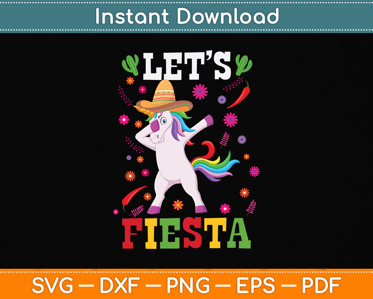 Cinco De Mayo Party Let's Fiesta Dancing Svg Png Dxf Digital Cutting File