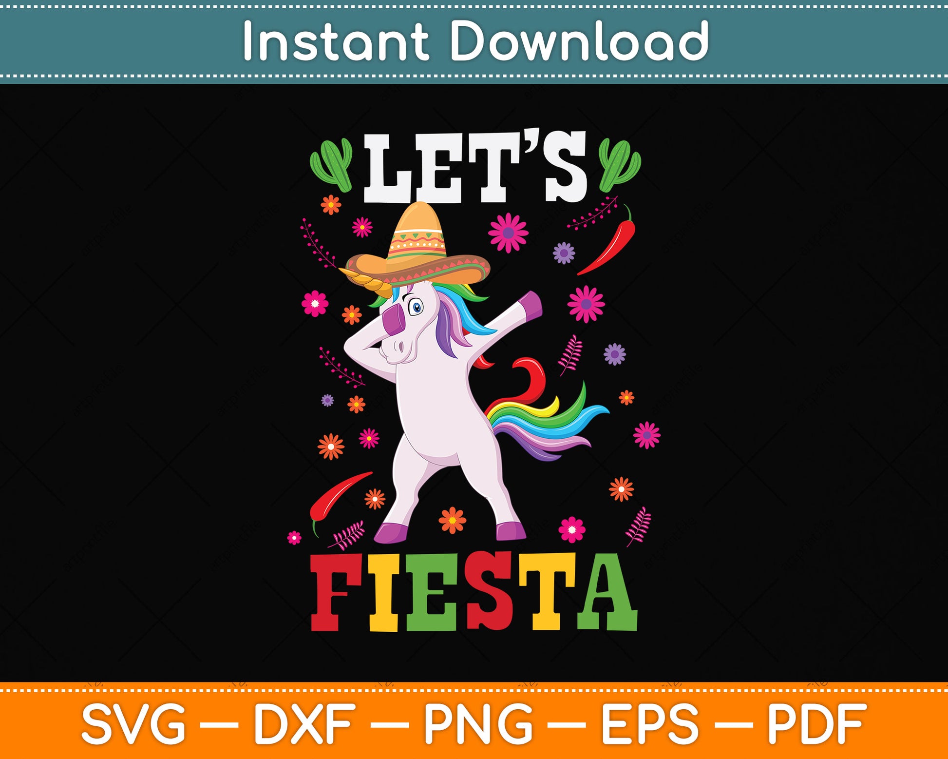 Cinco De Mayo Party Let's Fiesta Dancing Svg Png Dxf Digital Cutting File