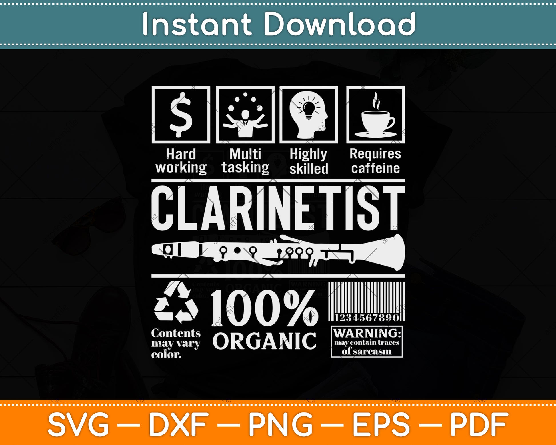 Clarinet Funny Player Svg Png Dxf Digital Cutting File