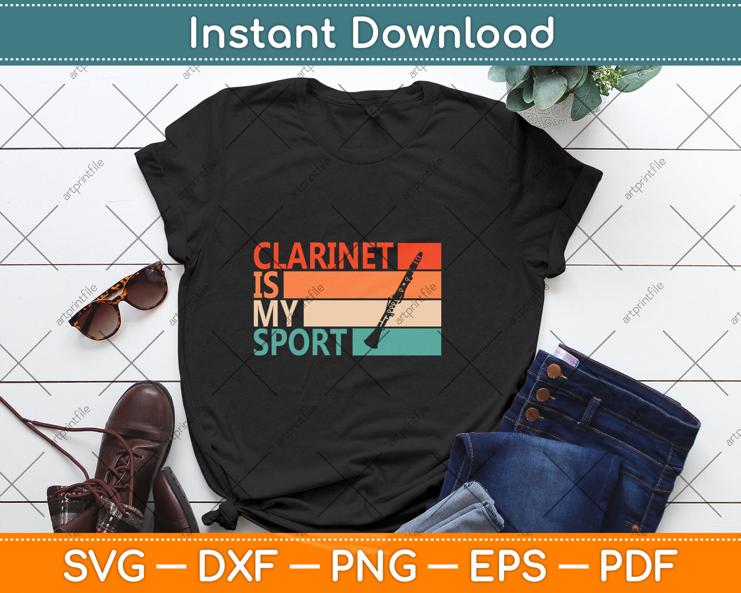 Clarinet Is My Sport Funny Clarinet Player Retro Vintage Svg Png Dxf Digital Cutting File