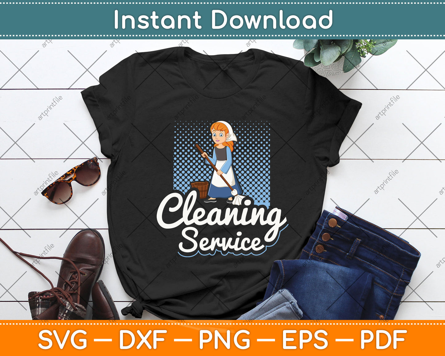 Cleaning Service - Houseworker Housekeeper Housewife Svg Png Dxf Digital Cutting File