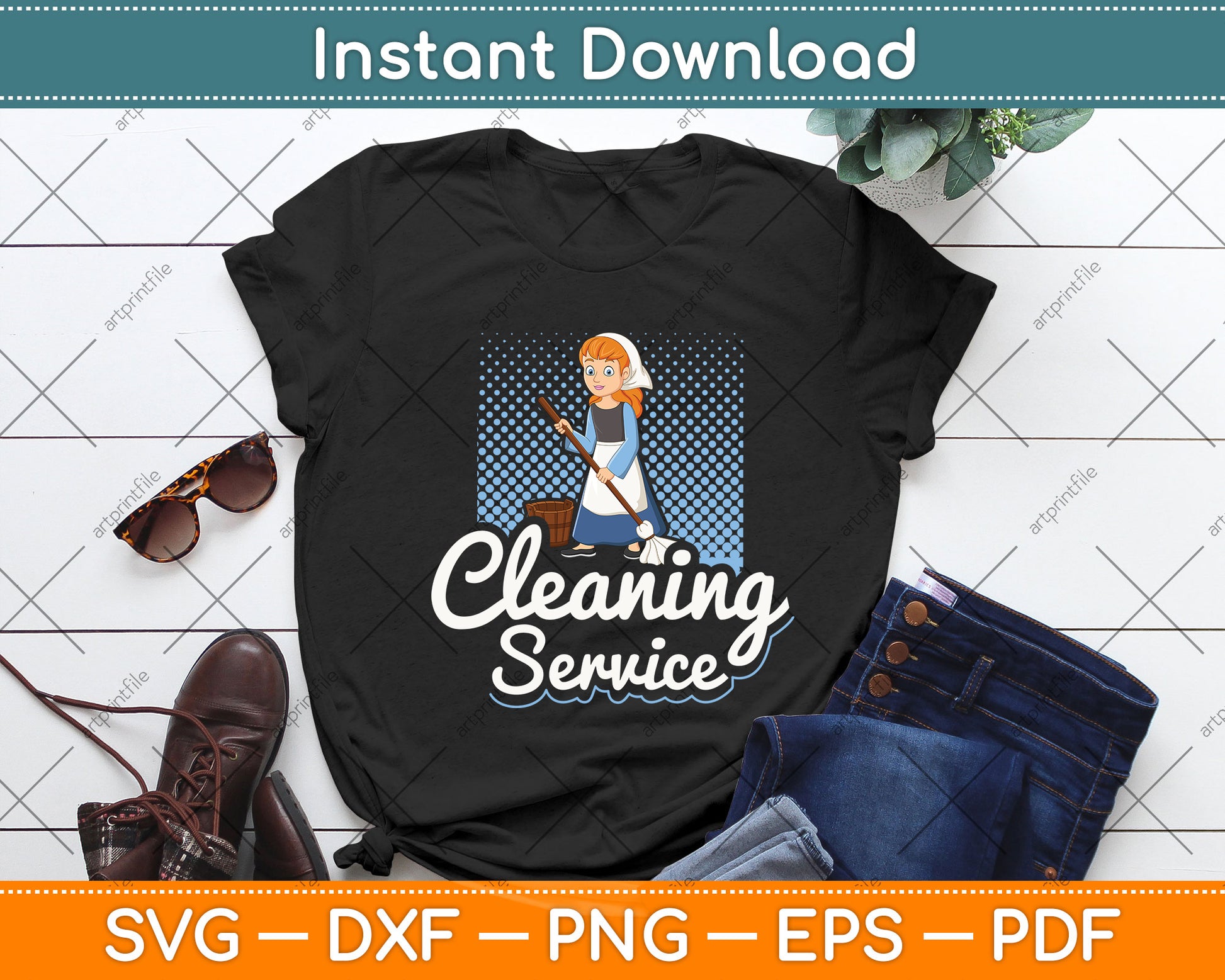 Cleaning Service - Houseworker Housekeeper Housewife Svg Png Dxf Digital Cutting File
