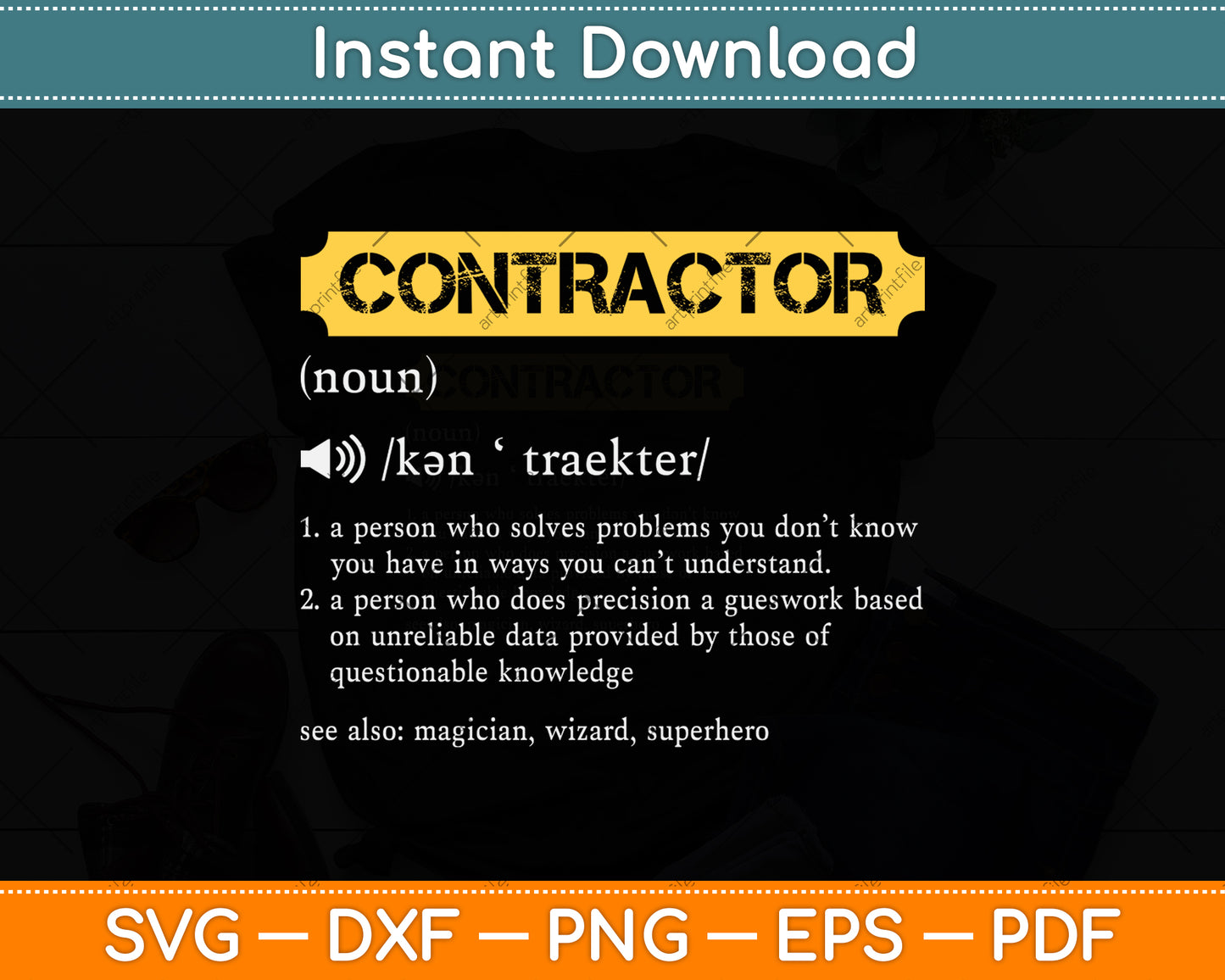 Contractor Definition Construction Funny Svg Png Dxf Digital Cutting File