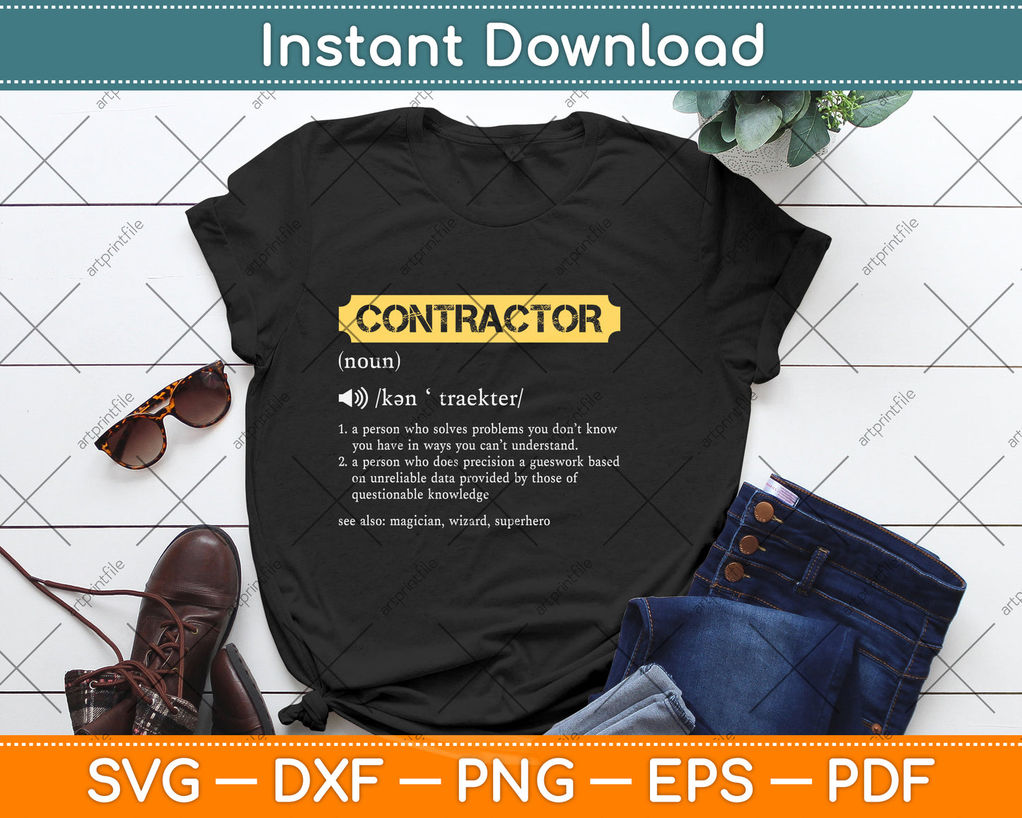 Contractor Definition Construction Funny Svg Png Dxf Digital Cutting File