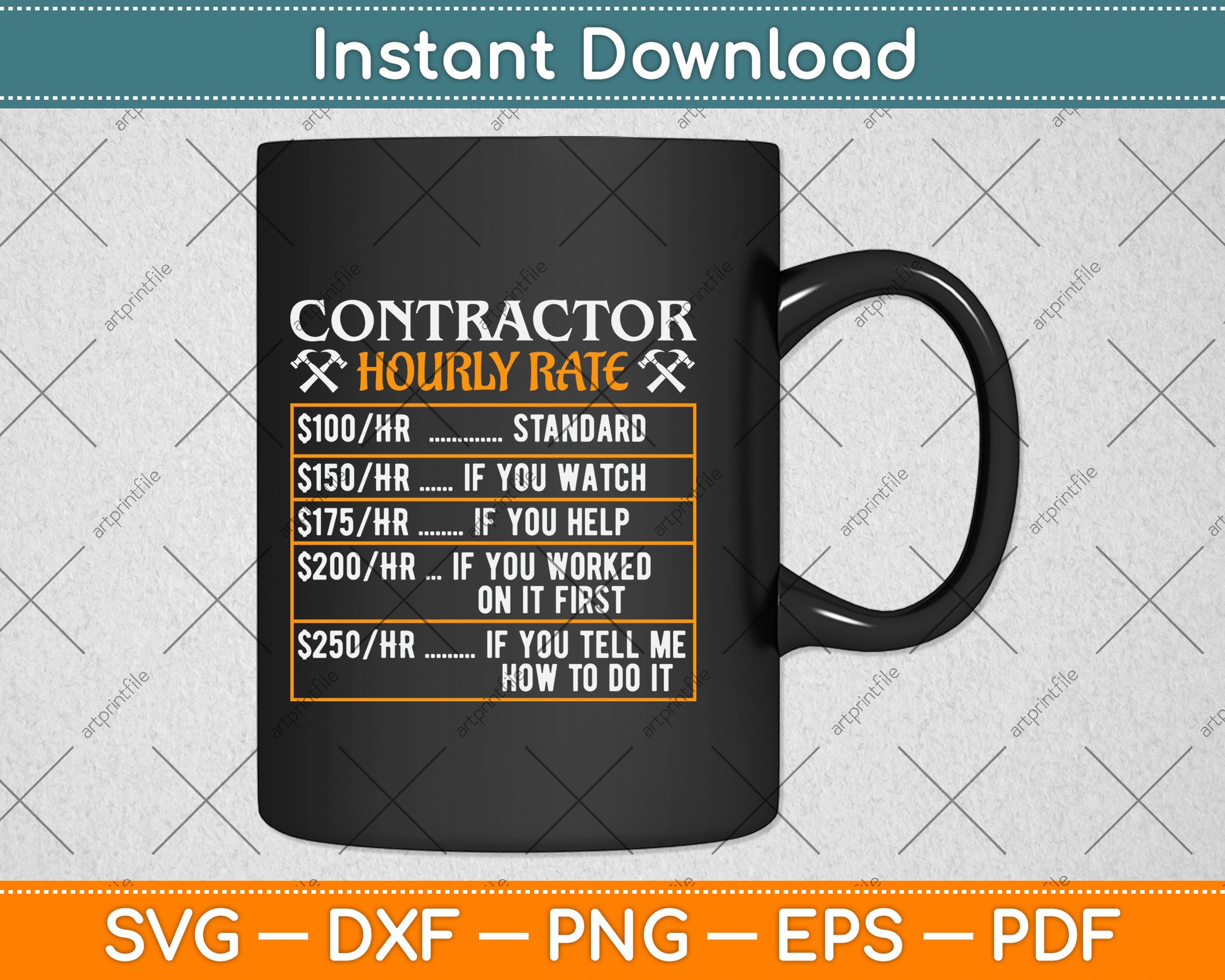 Contractor Hourly Rate Price Chart Funny Contractor Svg Png Dxf Digital Cutting File