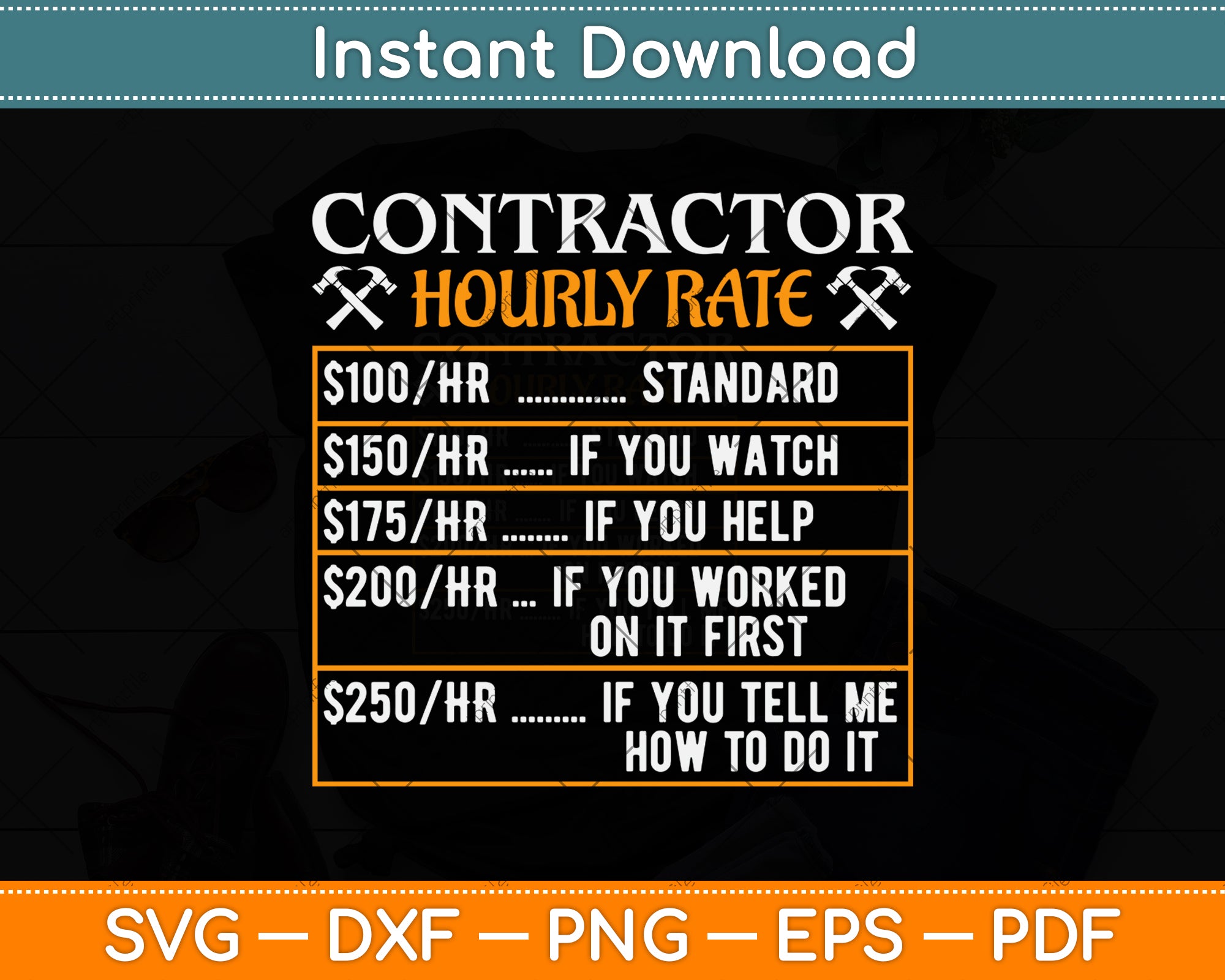 Contractor Hourly Rate Price Chart Funny Contractor Svg Cutting File ...