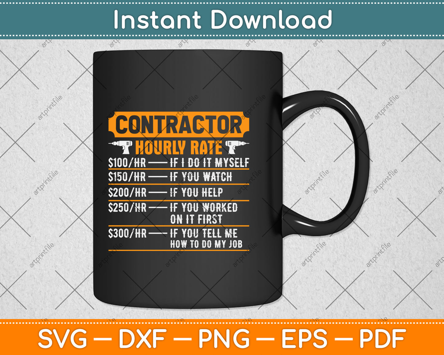 Contractor Hourly Rate Price Chart Funny Svg Png Dxf Digital Cutting File