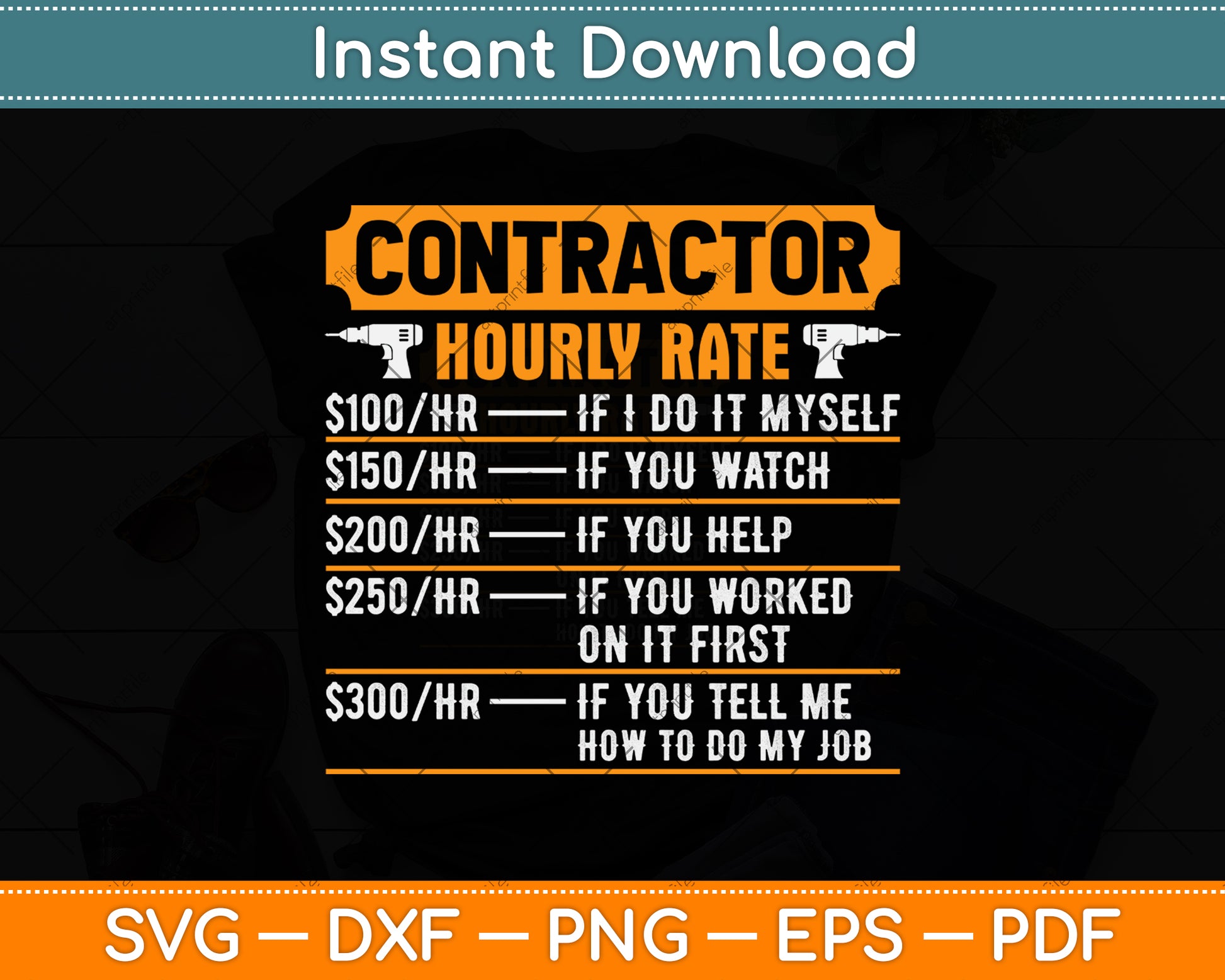 Contractor Hourly Rate Price Chart Funny Svg Png Dxf Digital Cutting File