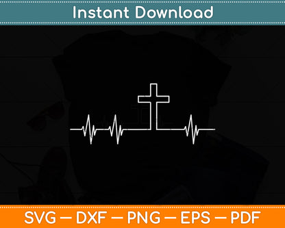 Cool Christian Cross Heartbeat Svg Png Dxf Digital Cutting File