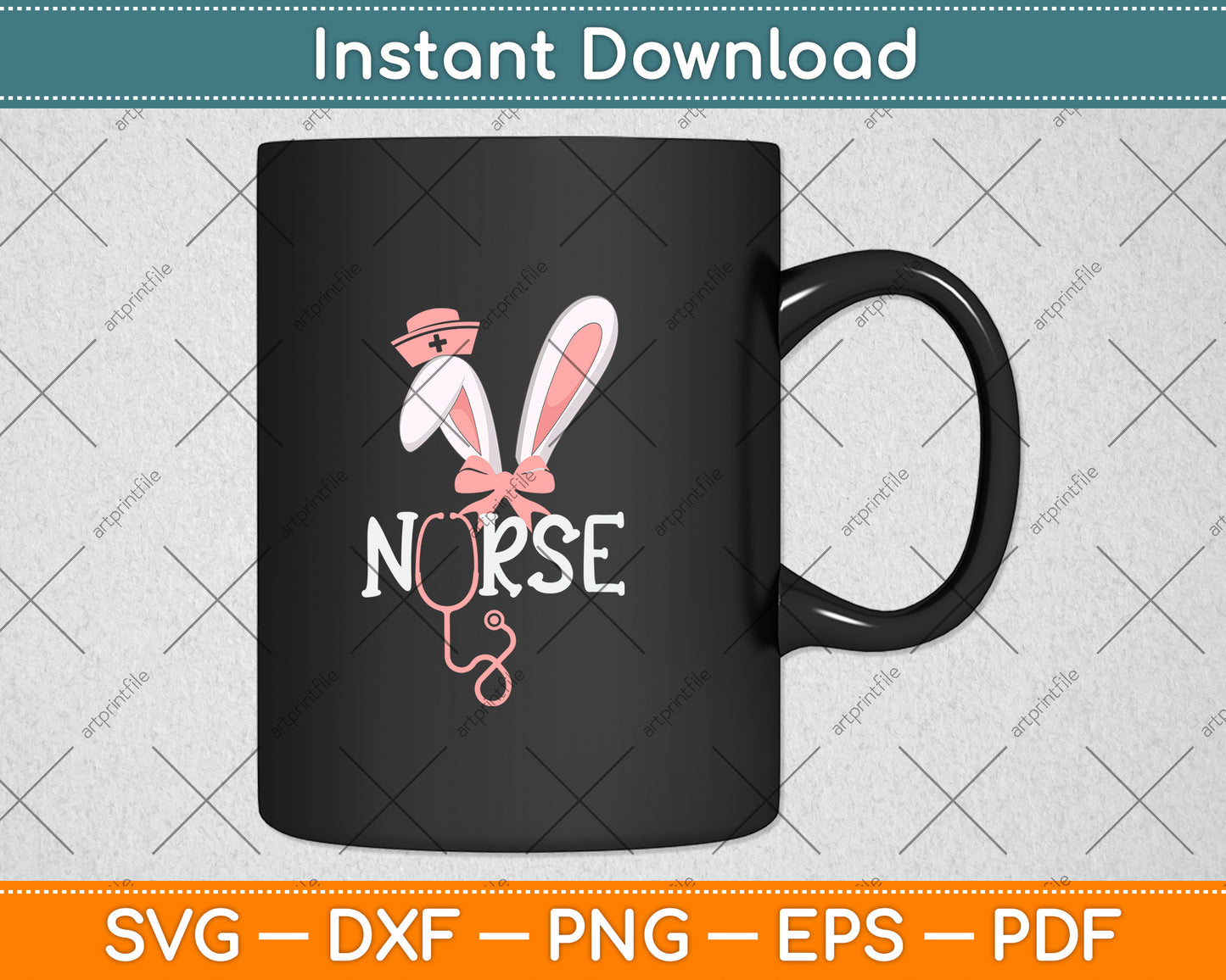 Cute Easter Nurse Bunny Ears Happy Easter Svg Png Dxf Digital Cutting File